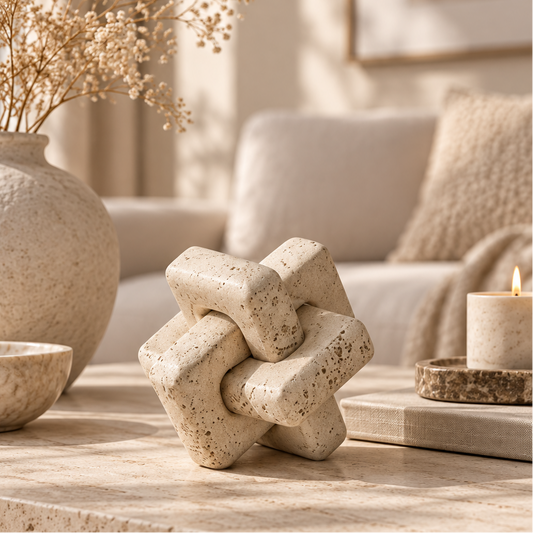Travertine-Effect Knot Sculpture Hypersku